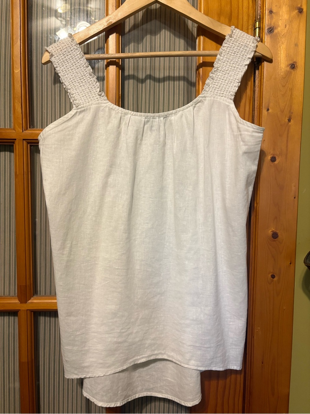 Saks Fifth Avenue White Smocked-Strap Linen-Blend Tank